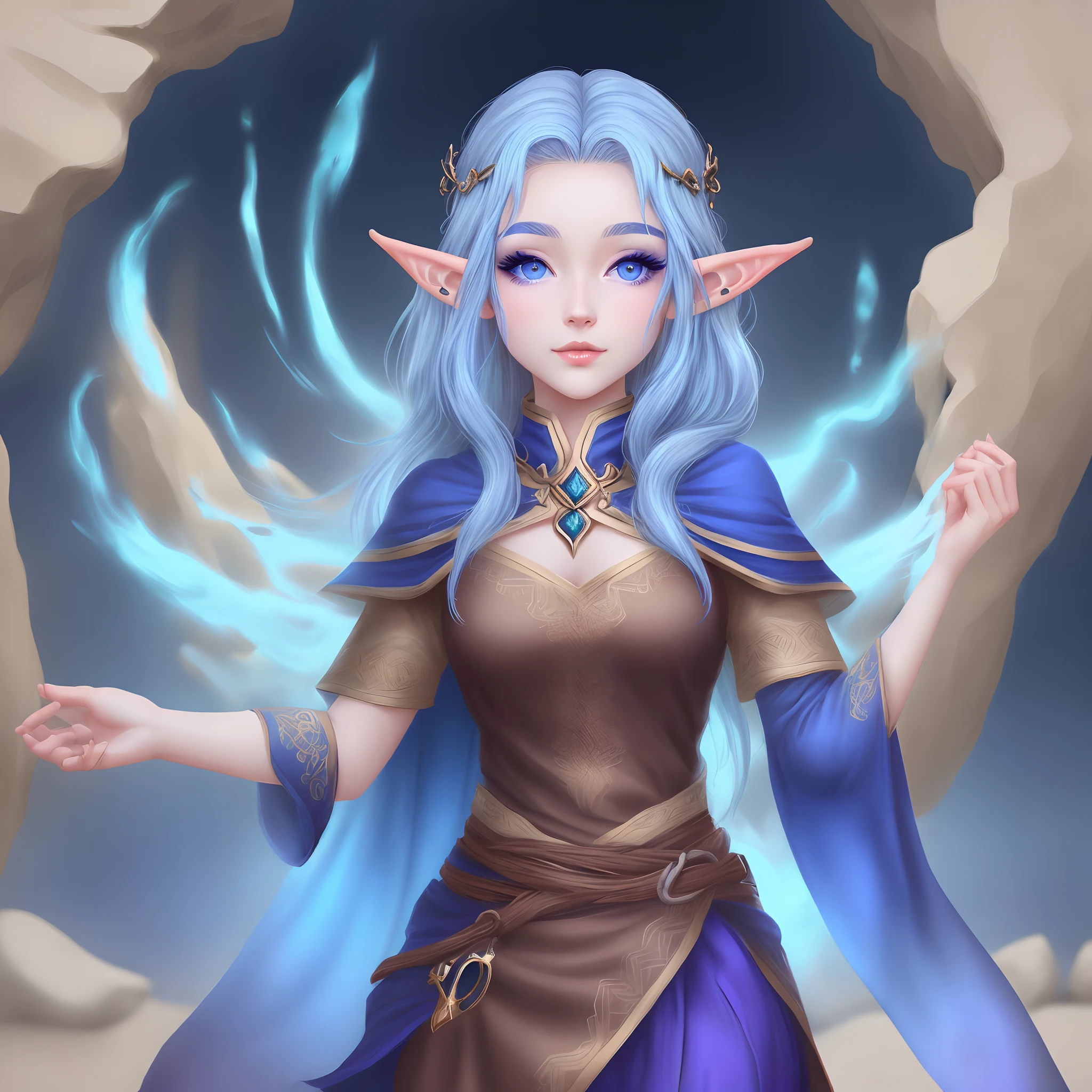 {Intricate magic ring made of small elf fairies } , elf girl with freckles and bright striking blue eyes are shoulders, muscular, fit, defined abs, thongs, runes of power, game icon (masterpiece)