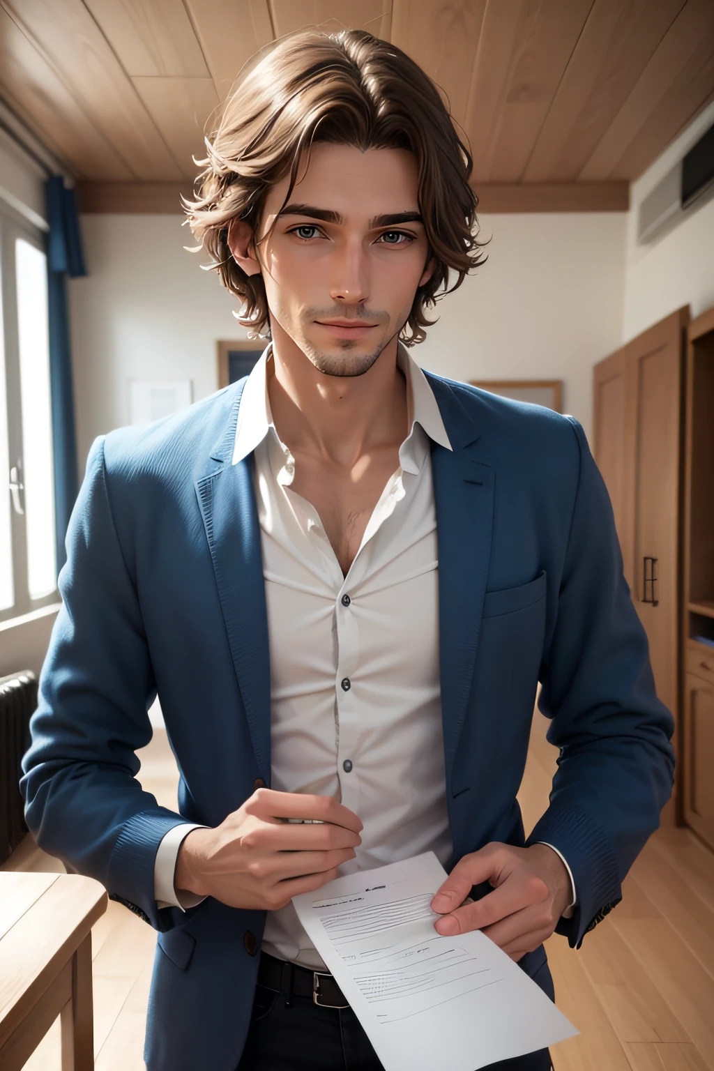 un homme bien habille avec des ecouteurs sans fil