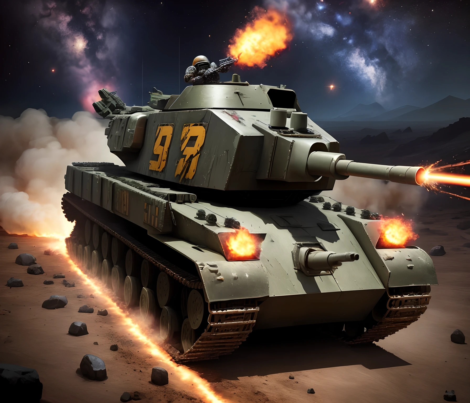 bf2042,
Best quality, masterpiece, ultra high res, (photorealistic:1.4), detailed skin, cinematic lighting, cinematic highly detailed, colorful, depth of field,
modern photograph, modern battlefield in desert area,
a group of four soldiers walking in front of a tank,
A F-18 super hornet and a military helicopters flying in the sky,
one abandoned military armored vehicle in the background,
buildings on fire in the farside background,
battlefield explosion everywhere, <lora:ztz99ATank_ztz99ATank:1>