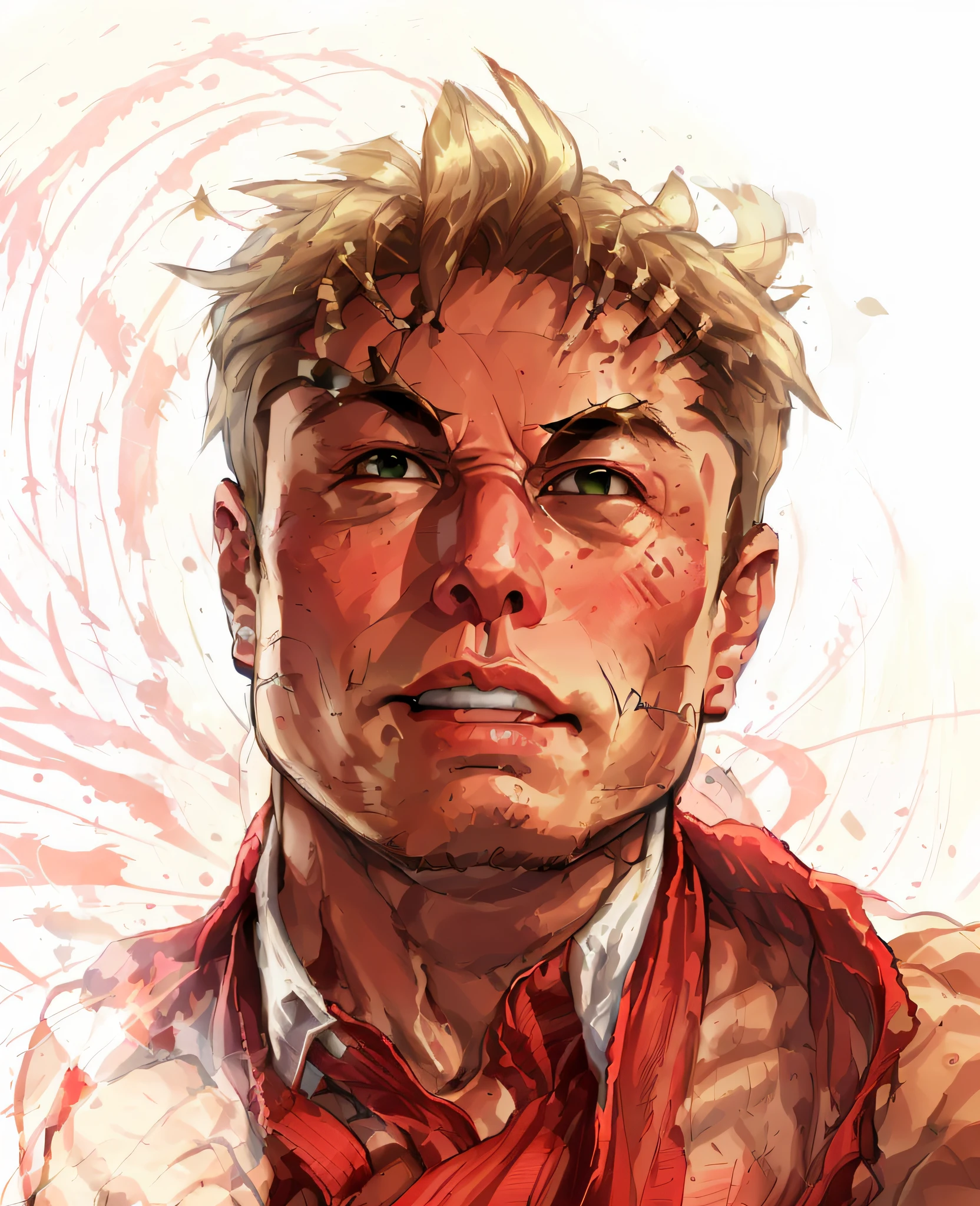 Elon Musk, Lutador de rua, Closeup do rosto, combate, Ken Street Fighter, fundo preto