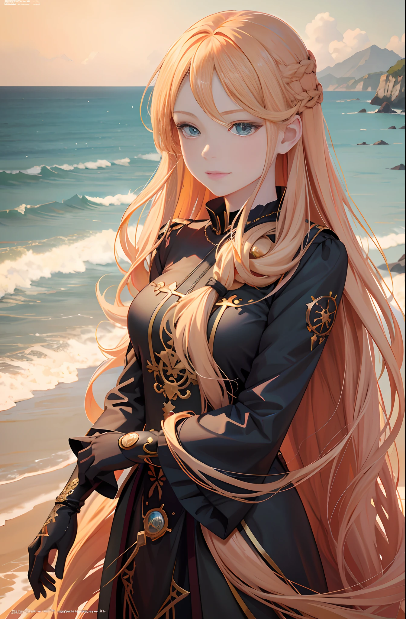 anime girl with long orange hair standing on beach near ocean, green eyes, !fixed eyes, detailed digital anime art, anime girl with long hair, smooth anime cg art, beautiful anime portrait, digital anime art, anime girl with long hair, artwork in the style of guweiz, beautiful anime girl, photorealistic anime girl render, advanced digital anime art, beautiful anime woman, beautiful digital artwork HD UHD HQ