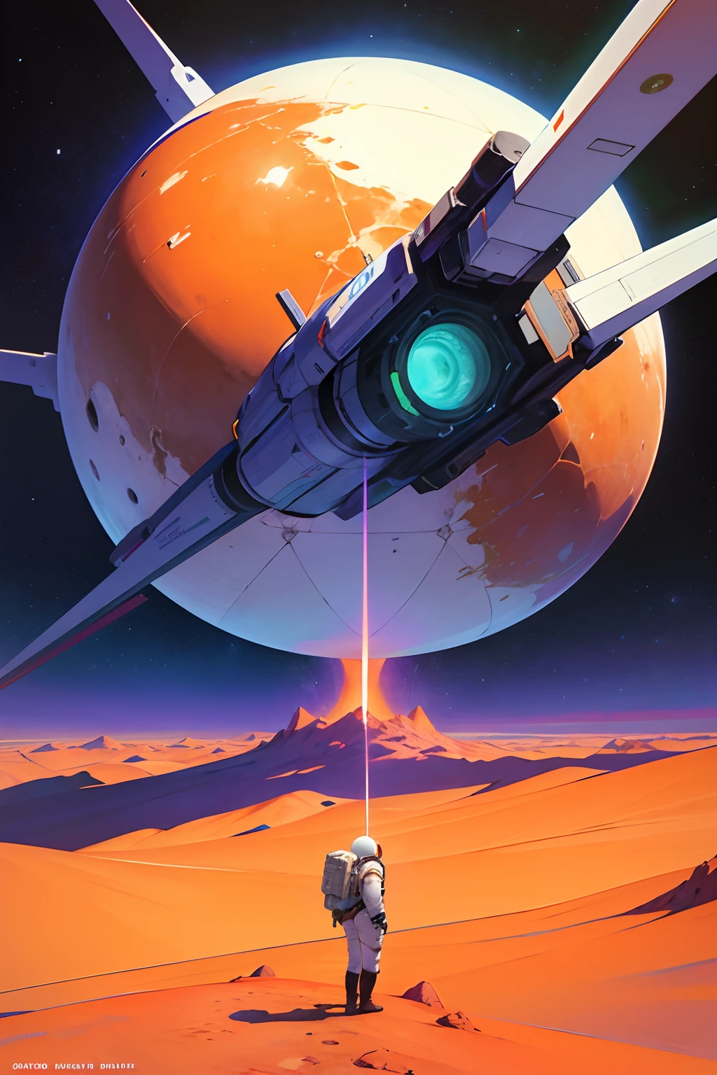 Great virile and muscular astronaut, un peu gras, solitaire au premier plan. CASSER. Futuristic city with a giant white sphere in the middle of a desert of gray and red sand , Cyberpunk art inspired by Katsuhiro Otomo , Digital Art Manga, its maturity, Couleurs claires pastel, blanc, orange, vert, bleu, Detailed science fiction art, Illustrations de science-fiction, Illustrations de science-fiction, Takehiko Inoue Style manga, Illustration de science-fiction, Science-fiction Art, mathieu bablet, Illustration de science-fiction, Illustration Sci - FI