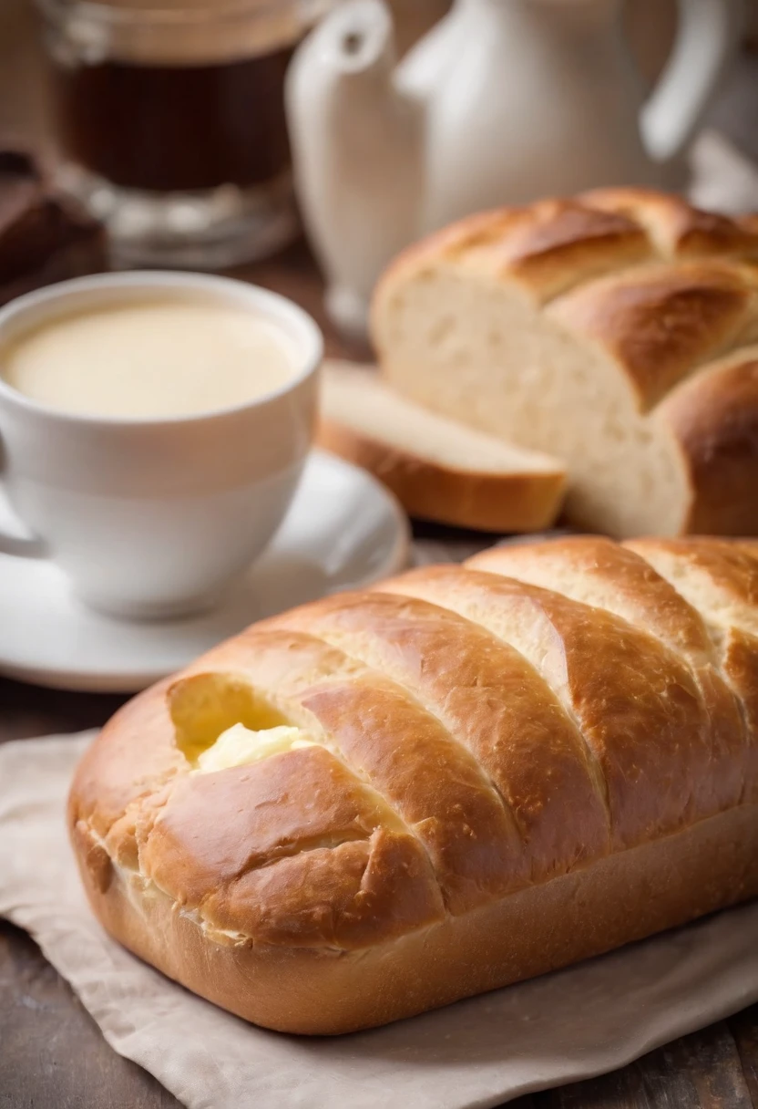 French bread with butter, Coffee with milk, mesa brasileira