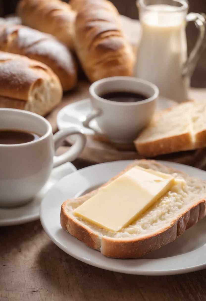 French bread with butter, Coffee with milk, mesa brasileira