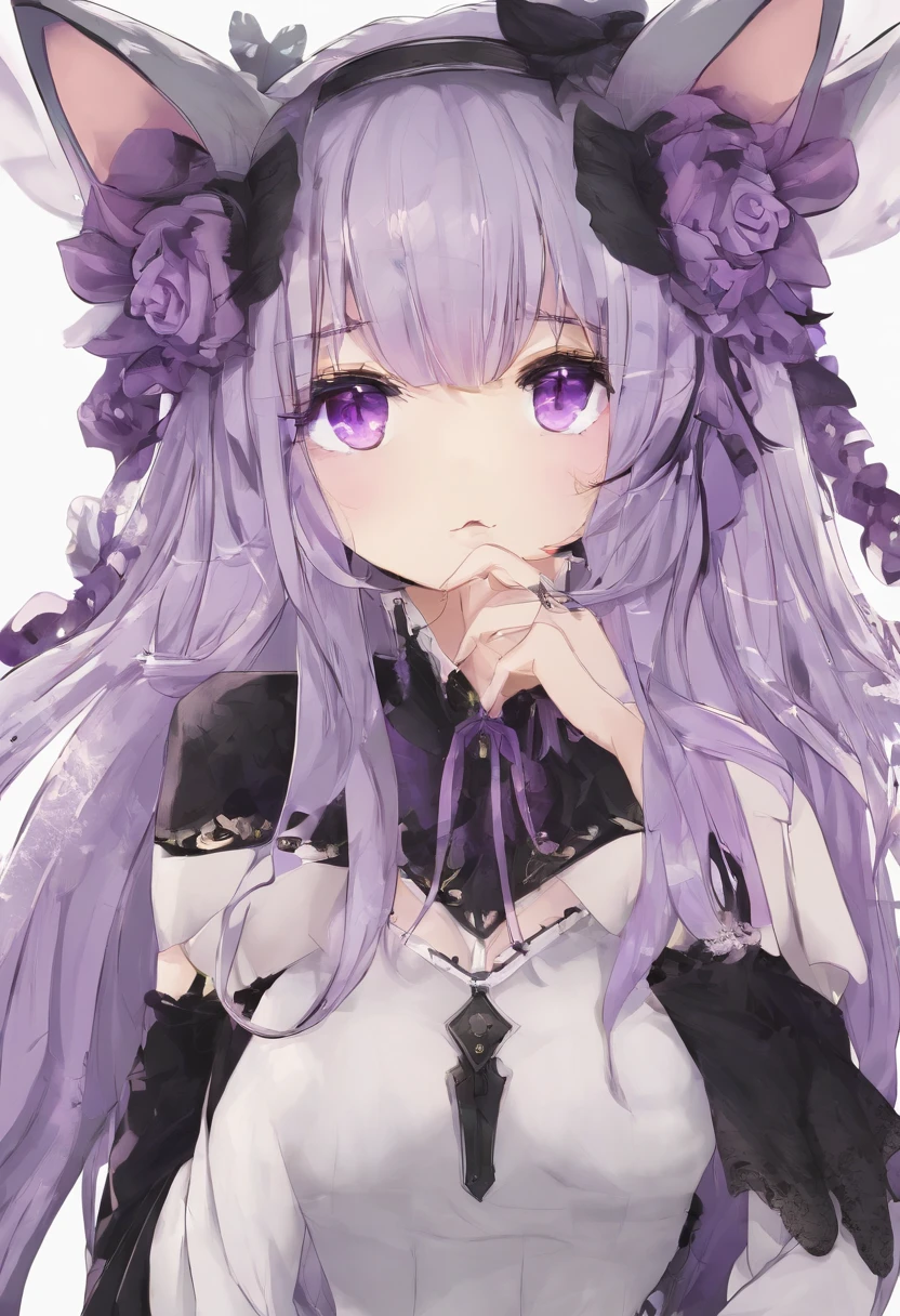 masterpiece, best quality, 1girl, ((looking at viewer)), lilac hair, purple eyes, long hair,  ahoge, sweater, sweater skirt, pantyhose, 163cm, hair between eyes, large breasts, adult, 33 years old, mature, glasses, solo, sole, smile, cat ears, cat tail, fang, catgirl, animal ears