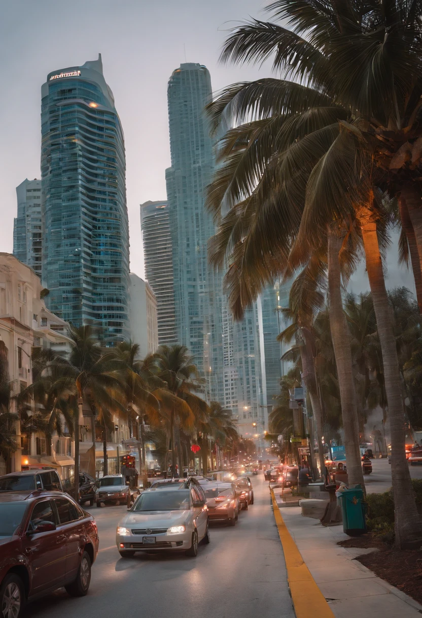 cidade de miami em dia ensolarado, (8k、fotografia RAW、qualidade superior、obra prima:1.2)、(realisitic、fotorrealista:1.37)、(ultra-detalhada)