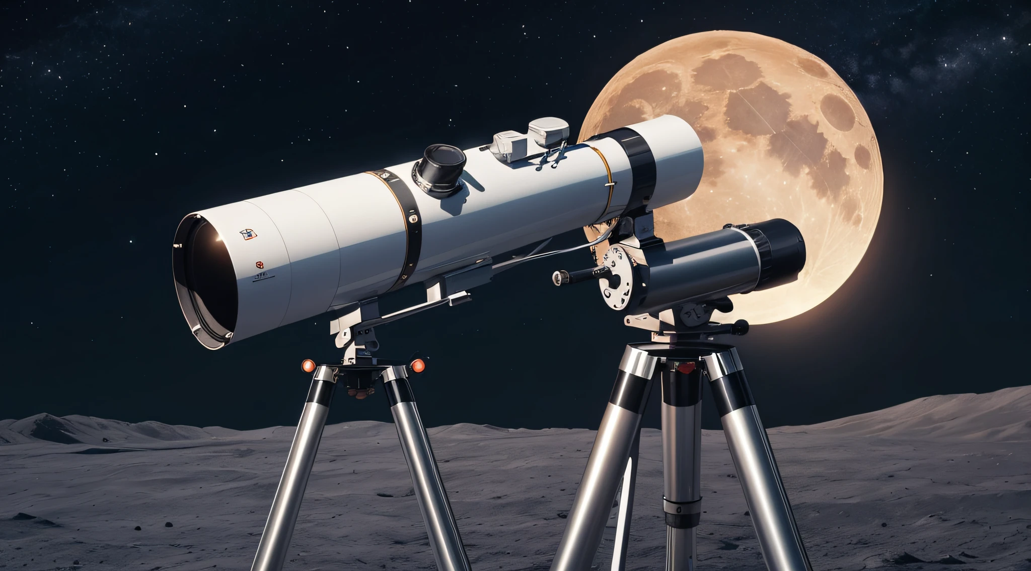 Generate an image of a telescope aimed at the flat moon.