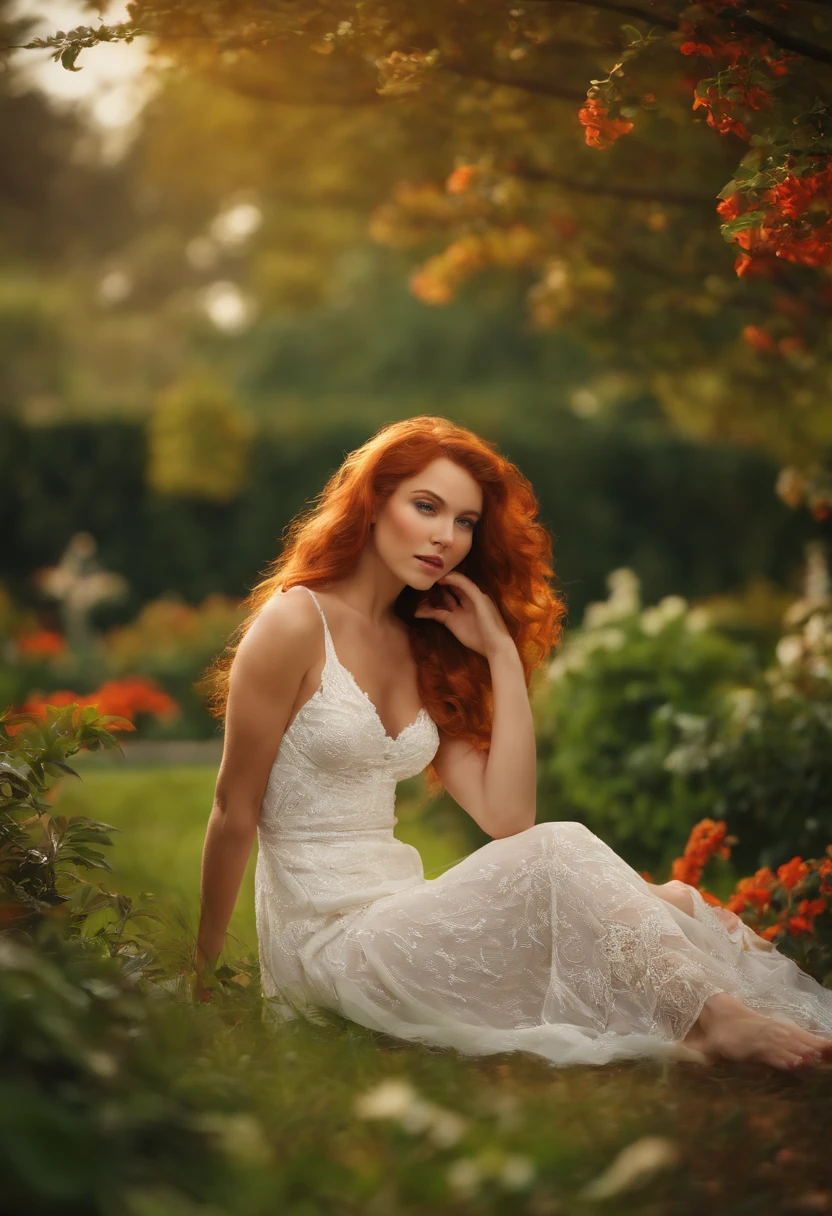 fille rousse nue dans le jardin