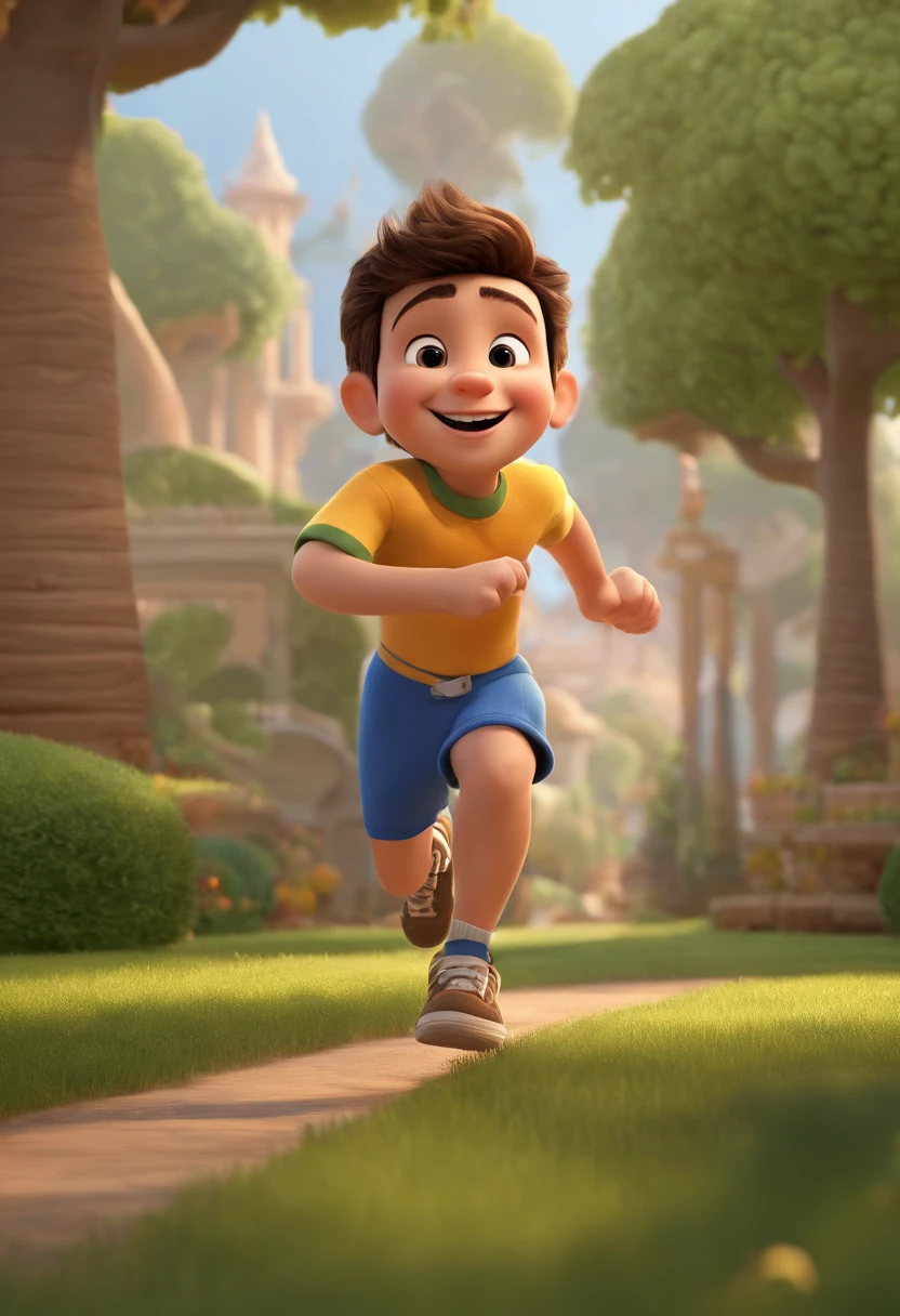 (Pixar 1.23 style) 1 boy ((upper body front, bust shot)), solo, cute child, brunette, cute tracksuit, boy, Brazilian , happy boy playing in the park, running happily, smile, cute, 3D, white image background, playground, ((masterpiece, highest quality)), (composite lighting)