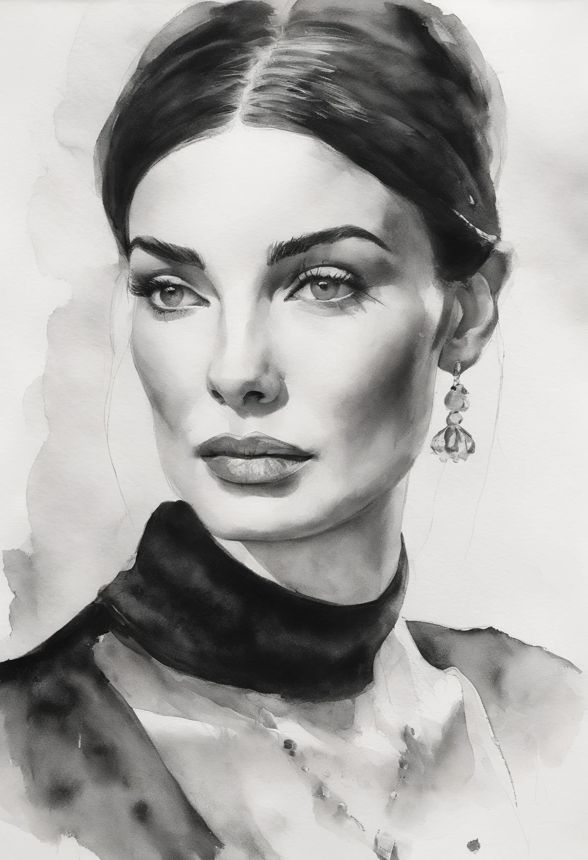 A black and white photo of a woman wearing a turtleneck sweater, Se parece a Audrey Hepburn, inspired by Marina Abramović, Winona Ryder, Maggie Cheung, Hermosa Caitriona Balfe, por Sergio Burzi, inspirado por Olga Rozanova, inspirado por Clifford Ross, por Silvia Dimitrova, inspirado por Caterina Tarabotti, por Clifford Ross, Mano debajo de la barbilla, Cabello largo, ropa negra,