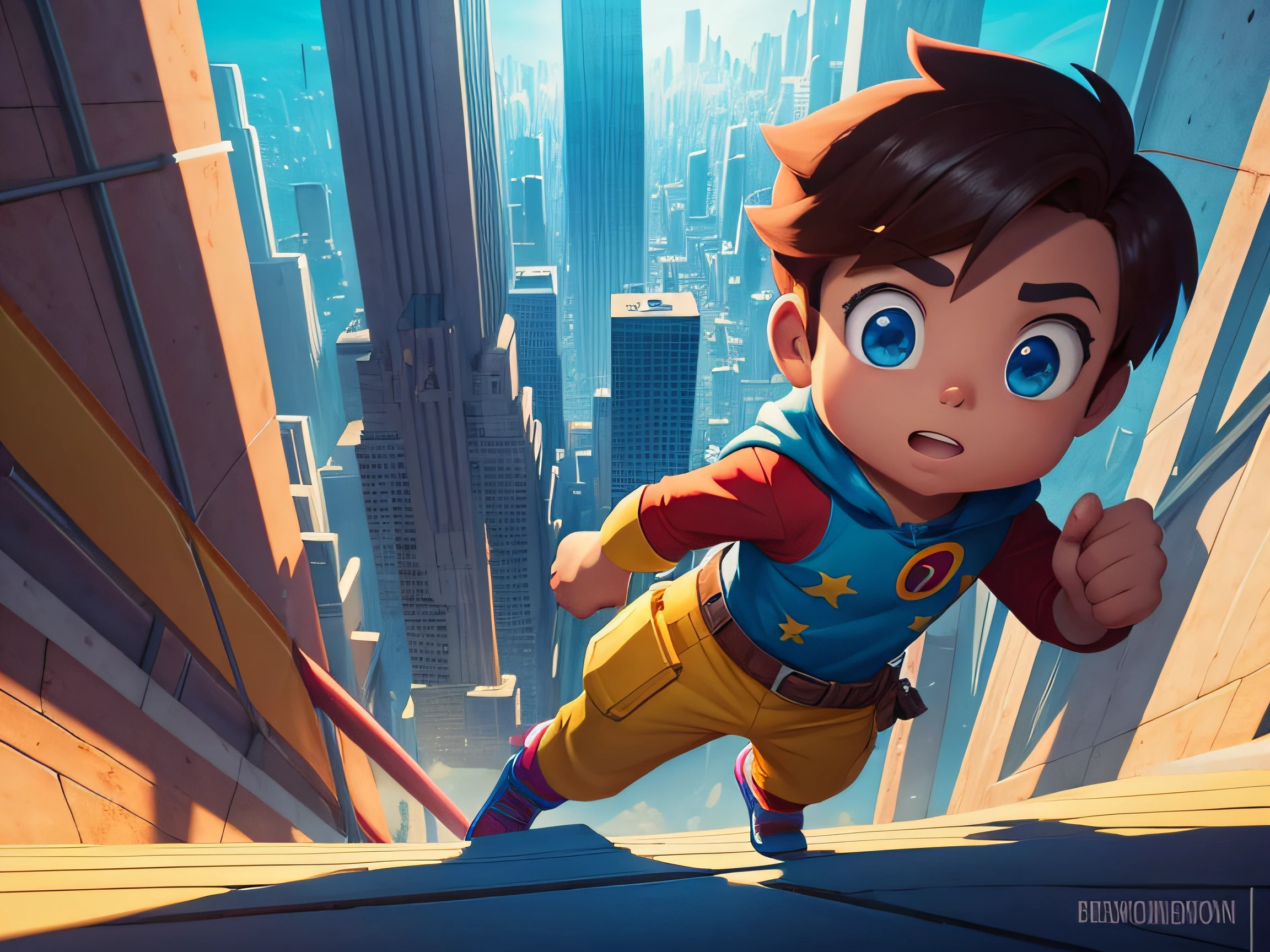 [Clumsy Hero}
Meio: Pintura digital
Estilo: Cartoon
Artista: Desconhecido
Sites de arte: DeviantArt
Resolution: 1080p
Cor: Vibrant colors
Lighting: Cartoon lighting
Camera Lenses: Lente grande angular
Tipos de Perspectivas: Perspectiva ampla e expansiva