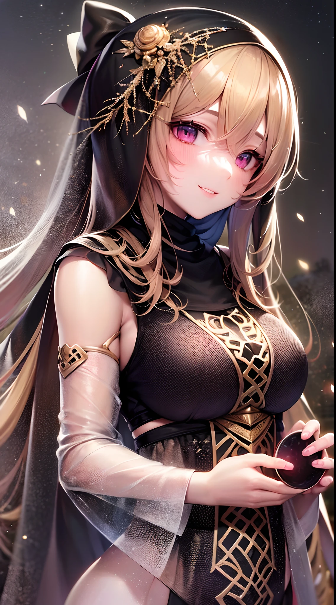 animetoreal,soft light, masterpiece, best quality,realistic,photorealistic,1girl,,konjiki_no_yami(to_love-ru), to_love-ru,1girl, blonde_hair, long_hair, two_side_up, red_eyes, small_breasts, black_shirt, black_skirt, black_sleeves, Four-pointed_star_cleavage_cutout, detached_sleeves,long_sleeves, thigh_strap, tsurime,wide_sleeves,bare_shoulders,shushing, silence gesture,wink,one eye closed, smile, grin,finger_to_mouth,,snow land,floating_hair