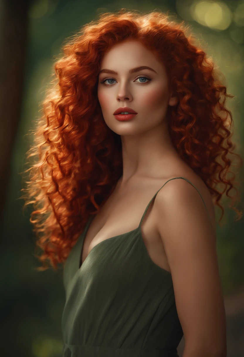 A close up of a woman with red hair and a green dress - SeaArt AI