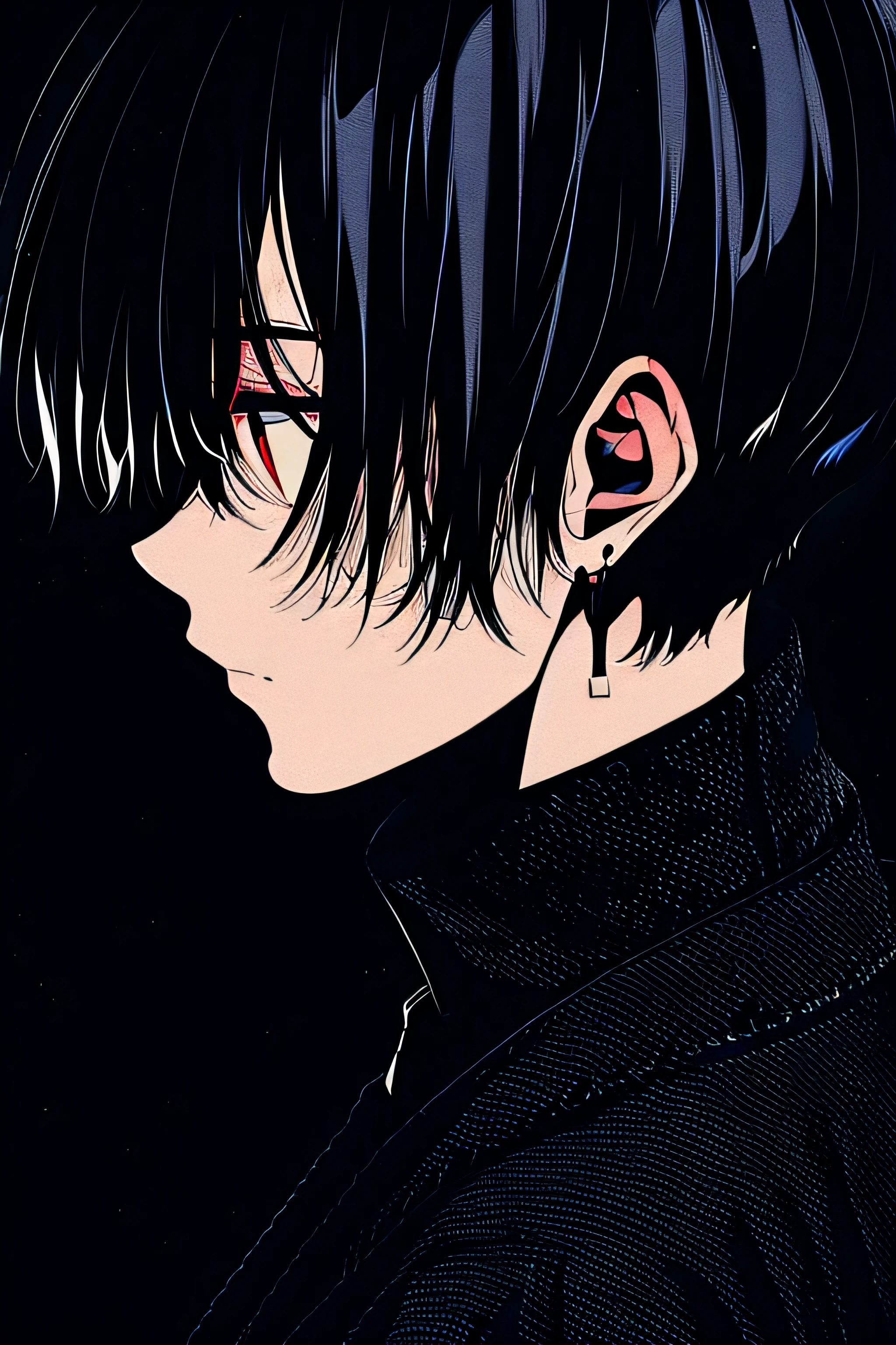 1guy, profile pic, black hair, adult, dark background, dark hues, musician, front faced, short hair