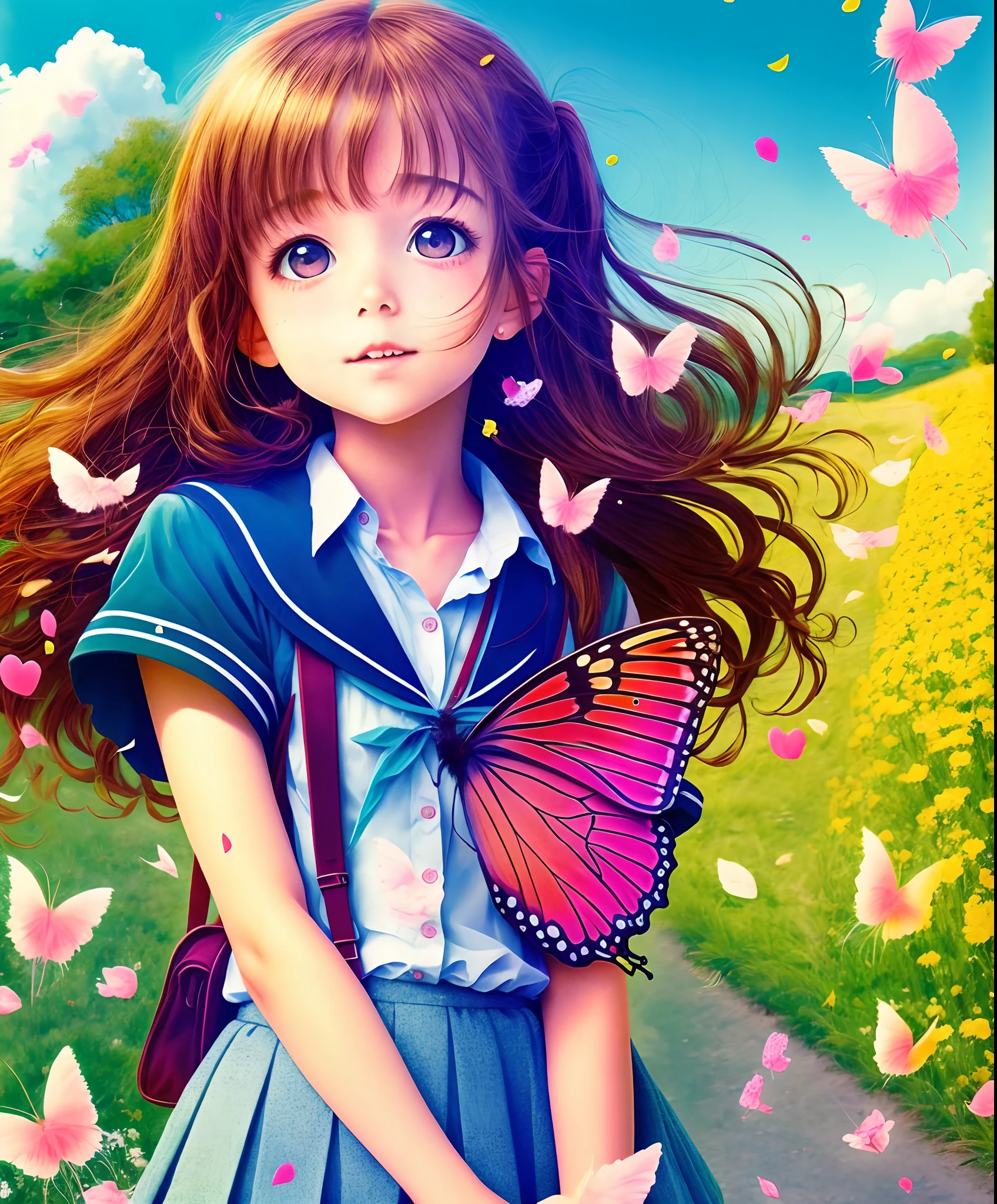 Like written in pencil、Shoujo Manga Touch、Hair fluttering in the wind、hi-school girl
