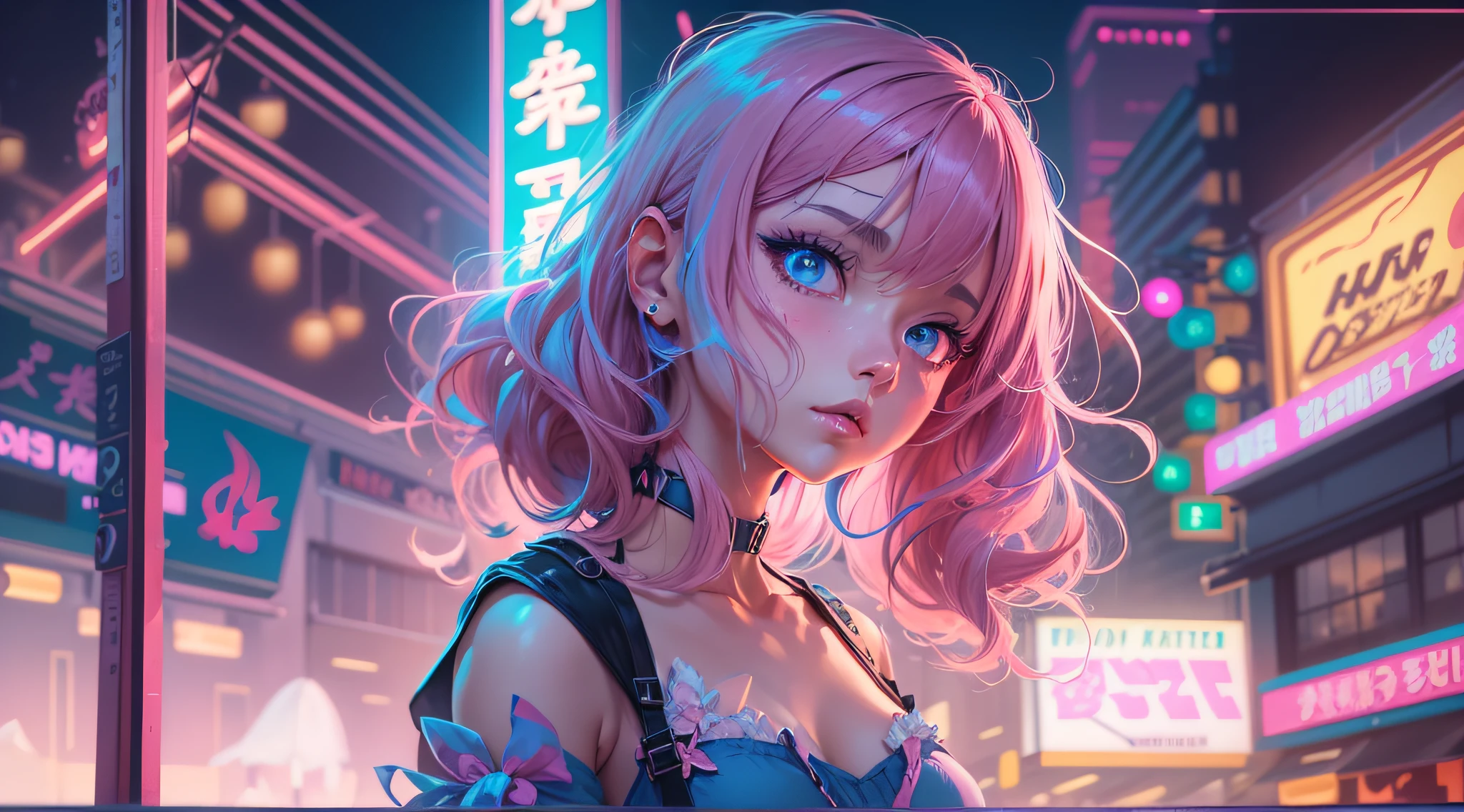 Cute Bunny,(((20 years old))),((Anime little rabbit with very cute and beautiful twin-tailed pink hair walking down the street)),(((Bunny Girl,Antro Furry Cute,bunnygirl))),(((Bunny ears,Rabbit ears on the head,Big rabbit ears))),
((large full breasts))), (((Fuchsia Hair:1.35,short fuchsia hair,Colored inner hair,Ear breathing,))),((Heterochromia, I1 Fuchsia, Eye 2 Pink, Perfect eyes, upward-eyed:1.3, Beautiful detailed eyes, finely detailed beautiful eye:1, big highlight on eyes:1.2, slanted eye)), (((Lustrous skin:1.5,bright skin: 1.5,skin tanned,Shiny skin,Very shiny skin,Shiny body,plastic glitter skin,exaggerated shiny skin))),(delicate detailed fingers,Detailed body,detailed arms,Human Hands, Detailed hand),
Cute,sluttish,,Erotic,NSFW,
zettai ryouiki,Revealing clothing,Show skin,((Rave Shirts, Fluorescent shirt, Rave Miniskirt,Visible lace strap)),(Wearing a rave costume:1.3,Rave Clothing,seminude,with little clothing,),(detailed costume,detailed clothes),
(Dynamic Pose:1.0), Solo Focus, Centered, scale to fit the dimensions, thirds rule,
Outdoors, ((Night view)), (Cyberpunk Night Street Background: 1.5,dark sky,alleyway,Lonely alley,Thick clouds, Detailed background:1.25),
(Best Quality), (High resolution), (Sharp Focus), (ultra-detailliert), (Extremely detailed), (Very high quality artwork), 8K_Wallpaper, (8K HDTV CG),(Very fine 8K CG), ((hyper super ultra detailed perfect piece)), flawless, (((masutepiece))), Illustration, Vibrant colors, (Convoluted), High contrast, Selective lighting, double exposure, nffsw (High dynamic range), Post-processing, Background blur,