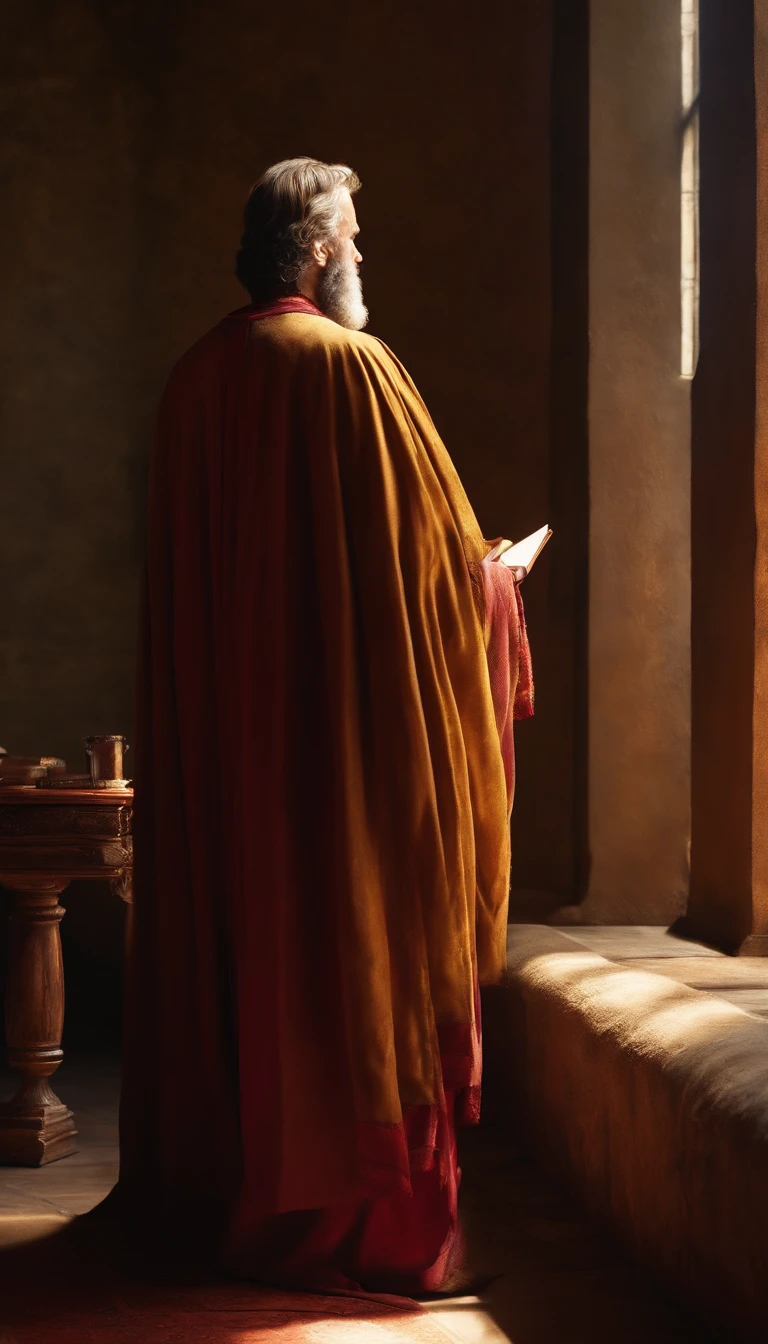 The apostle Paul looked at the screen, Long clothes, religion, Ultra photo realsisim