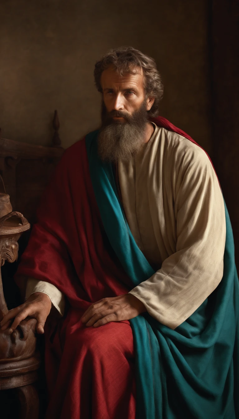 The apostle Paul looked at the screen, Long clothes, religion, Ultra photo realsisim
