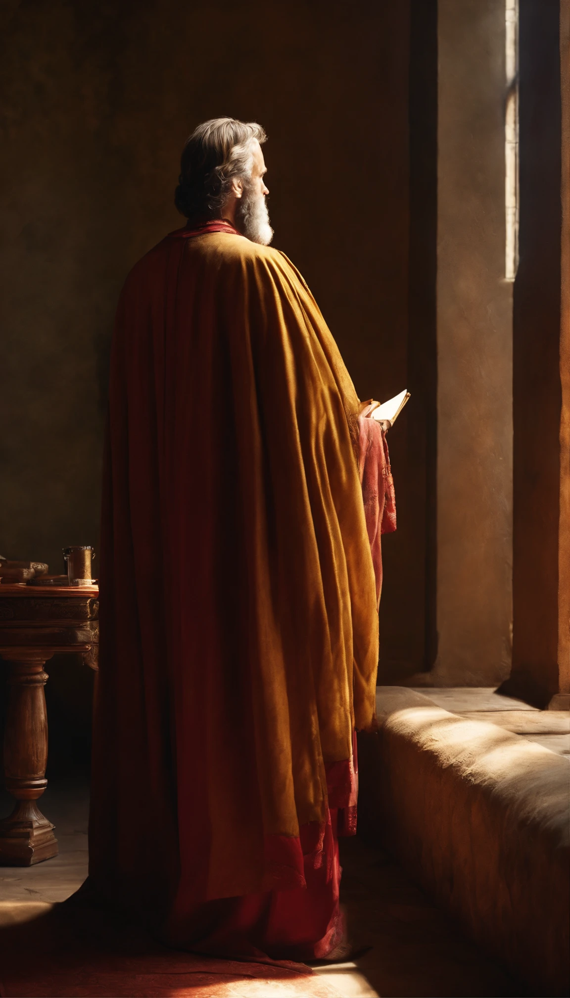 The apostle Paul looked at the screen, Long clothes, religion, Ultra photo realsisim