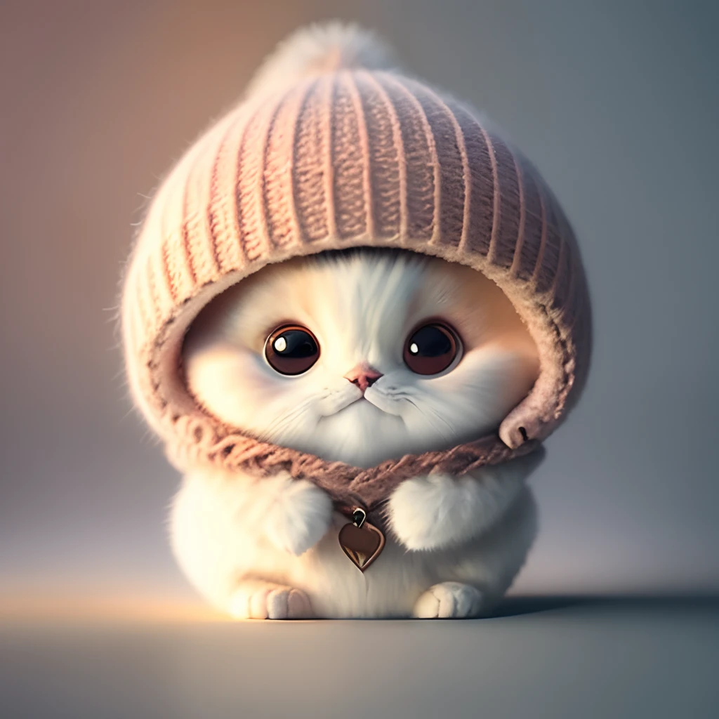 A fluffy cat , apple, dark circles, cherry, food, fruit, whole body, hat, non-human, tomato, watermelon