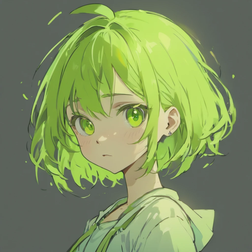 simple backgound,Green hair,超高分辨率,A half body,Golden eyes,paleskin,Plain white background