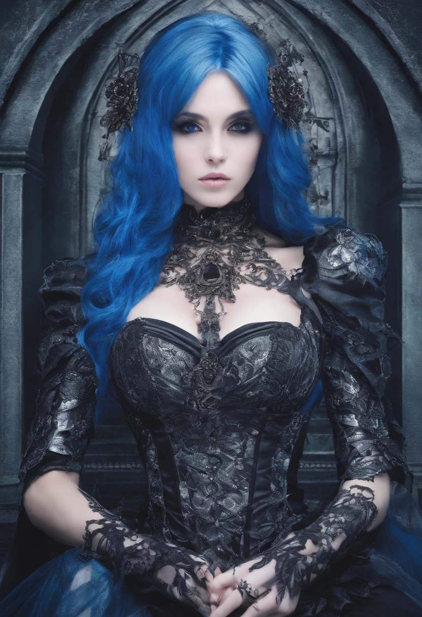 masterpeace, best quality, 1female, biopunkai, elf, huge breast, huge , horror, knight, blue hair,