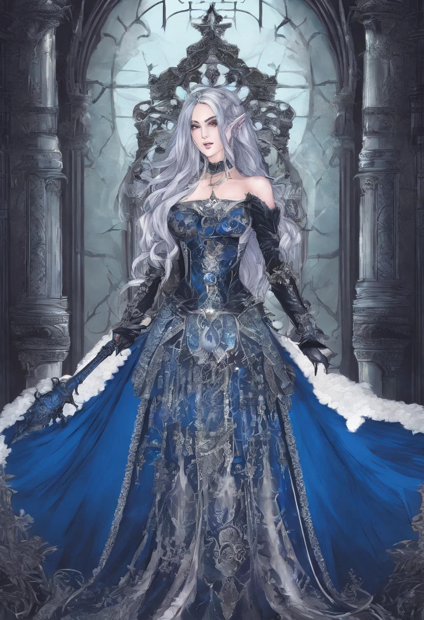 masterpeace, best quality, 1female, biopunkai, elf, huge breast, huge , horror, knight, blue hair,