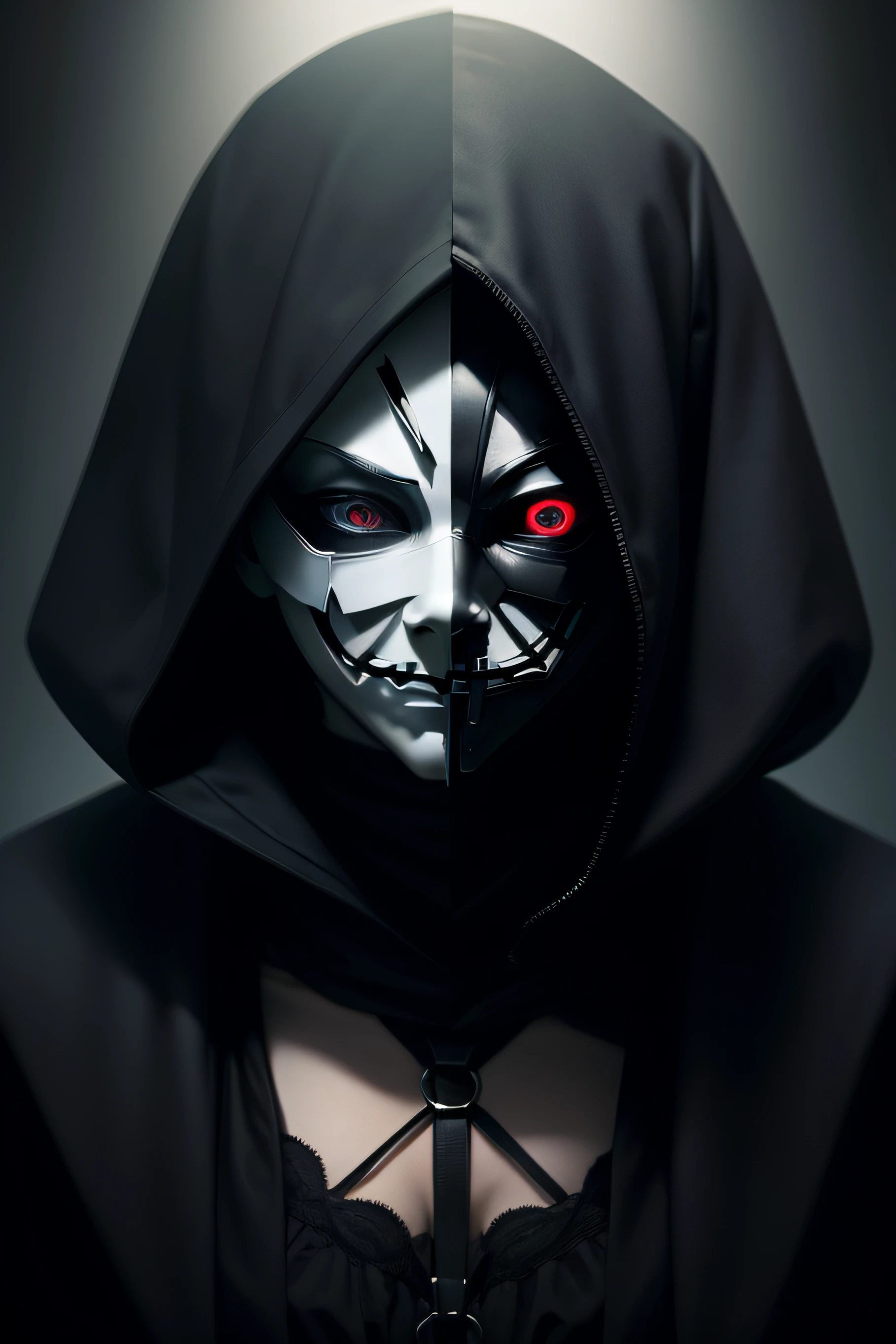 dark art darkweb evil hacker,using anonymous mask,darkness,obscure,4k, with a ghostly soul-less face