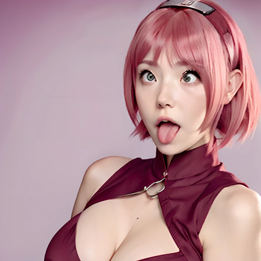 haruno sakura, naruto \(series\), naruto shippuuden, masterpiece, red shirt, shirt, short hair, sleeveless, sleeveless shirt, forehead protector, hairband, konohagakure symbol on hairband, 1girl, solo, bangs, breasts, big smile, elbow sleeve, foreshortening, green eyes, hair intakes, parted bangs, pink hair, medium breasts, v-shaped eyebrows, (ultra detailed), (8k, intricate), (85mm), full body, (highly detailed:1.2), solo