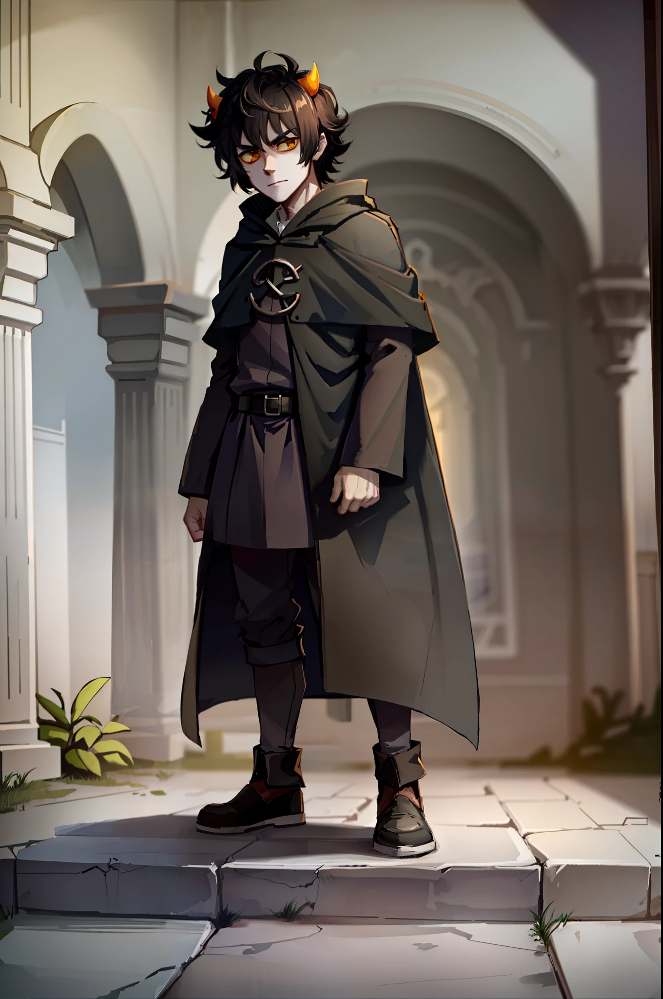 karkat, solo, 1boy, masterpiece, best quality, wizard hat, magus cloths, standing, medieval clothing