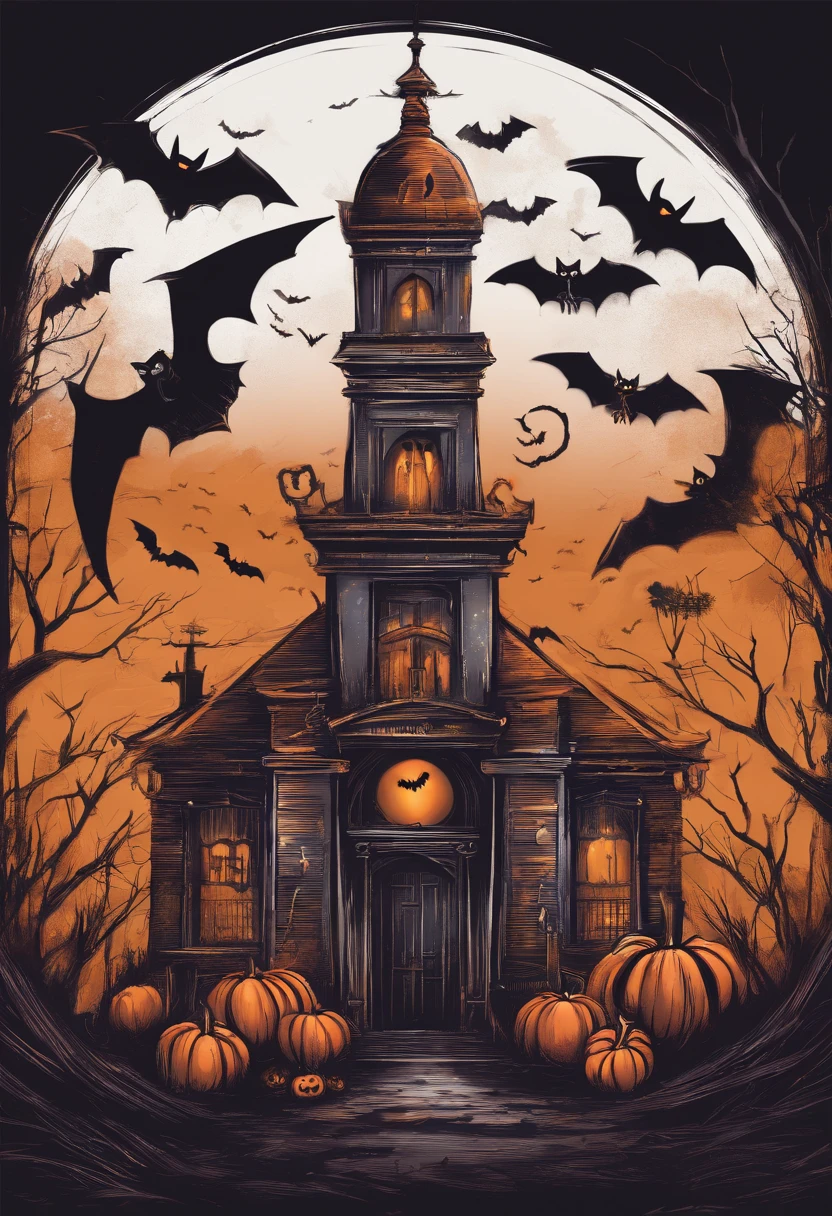 Crie uma logo para um festa de halloween, Halloween written in the middle and with a dark aesthetic