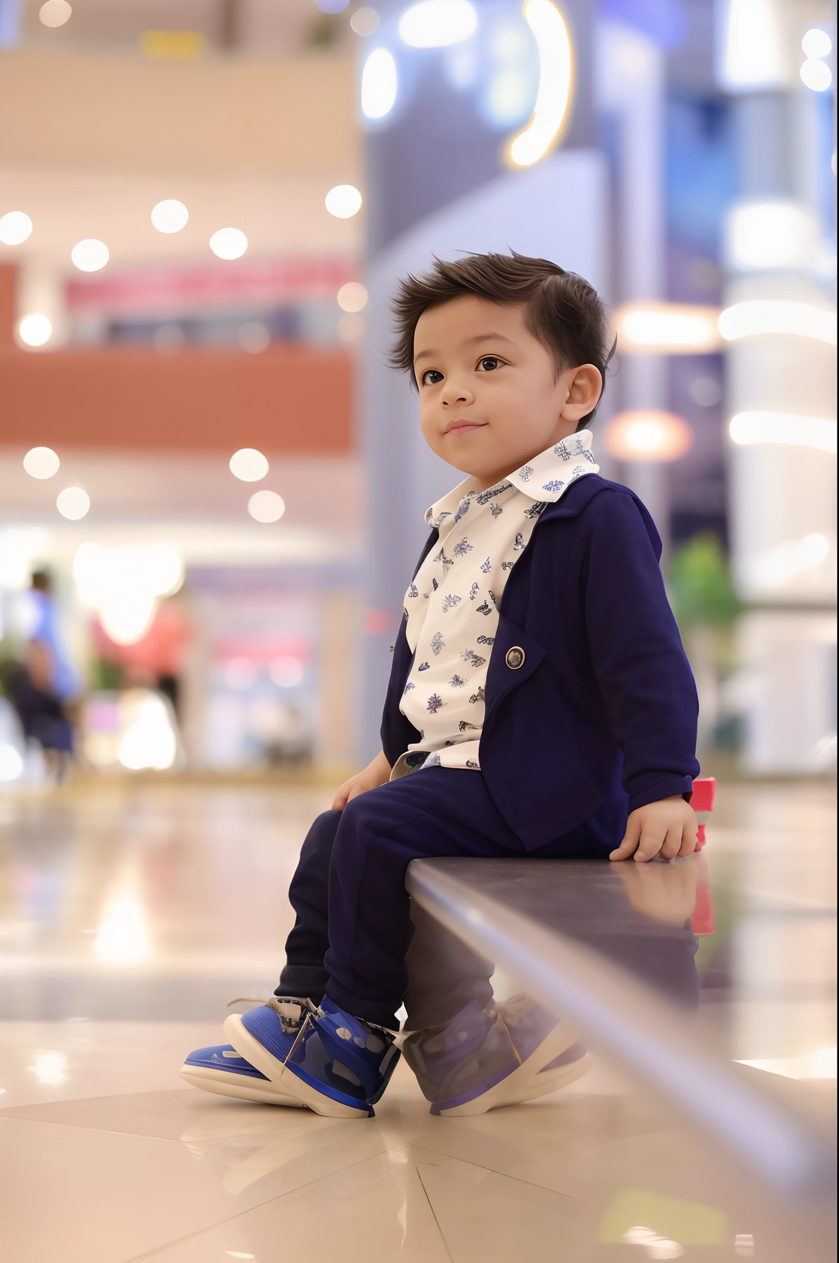 there is a  sitting on a bench in a mall, appearing in a shopping mall, taken with canon eos 5 d mark iv, in a mall, cute boy, candid picture, taken with a canon eos 5d, taken with a canon eos 5 d, full body photogenic shot, candid photography, taken with canon eos 5 d, with lovely look