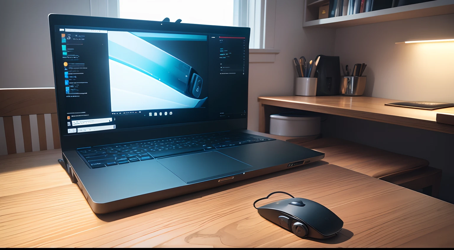 (best quality,4k,highres),(realistic:1.37),ultra-detailed,(portraits),(bright colors,cool colors),(soft lighting,even lighting),(glass screen),(keyboard, mouse, desktop),modern design,workspace,productive environment,reflection of the screen,clear text,sharp icons,hint of background scenery,ergonomic setup,comfortable chair,professional setup,wires neatly organized,premium materials