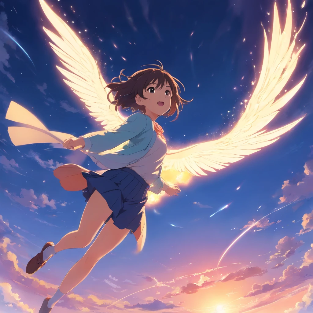 Flying in the sky Deities々Right mystical Coloring for a strong impact One girl is floating softly She herself seems surprised. flight