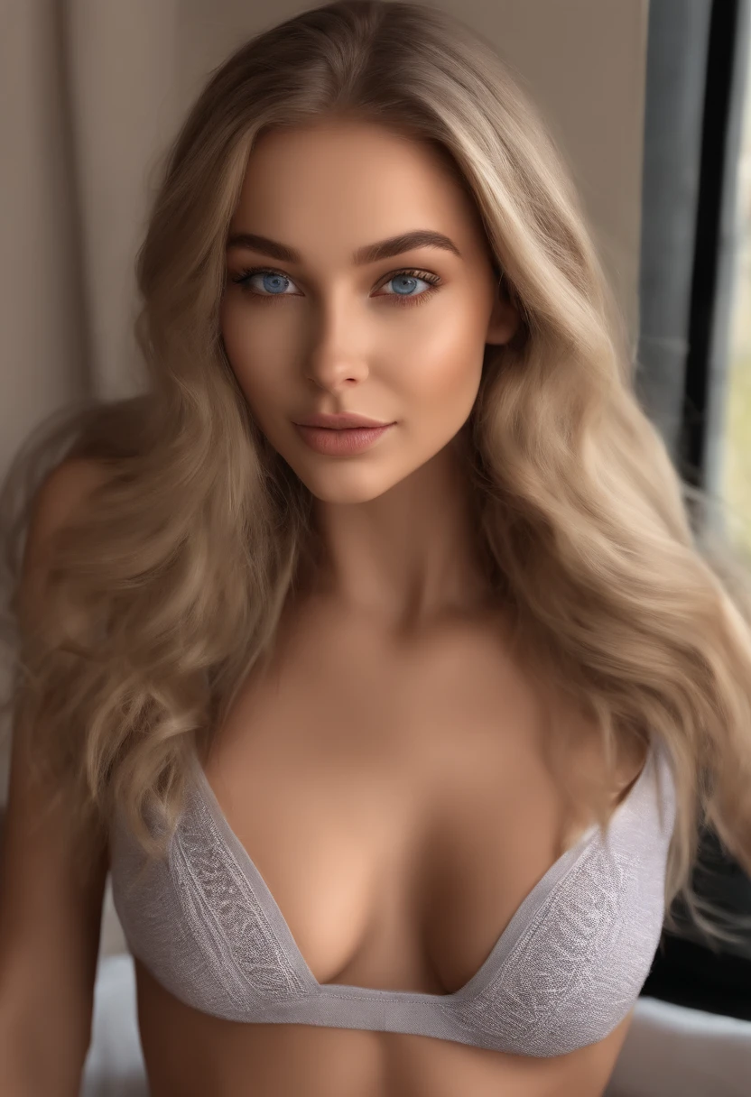 arafed woman fully , sexy girl with blue eyes, ultra realistic, meticulously detailed, portrait sophie mudd, blonde hair and large eyes, selfie of a young woman, bedroom eyes, violet myers, without makeup, natural makeup, looking directly at the camera, face with artgram, subtle makeup, stunning full body shot walking the mall, in bedroom, medium to large size bust, brown eyes, smiling, picture near a bugatti chiron