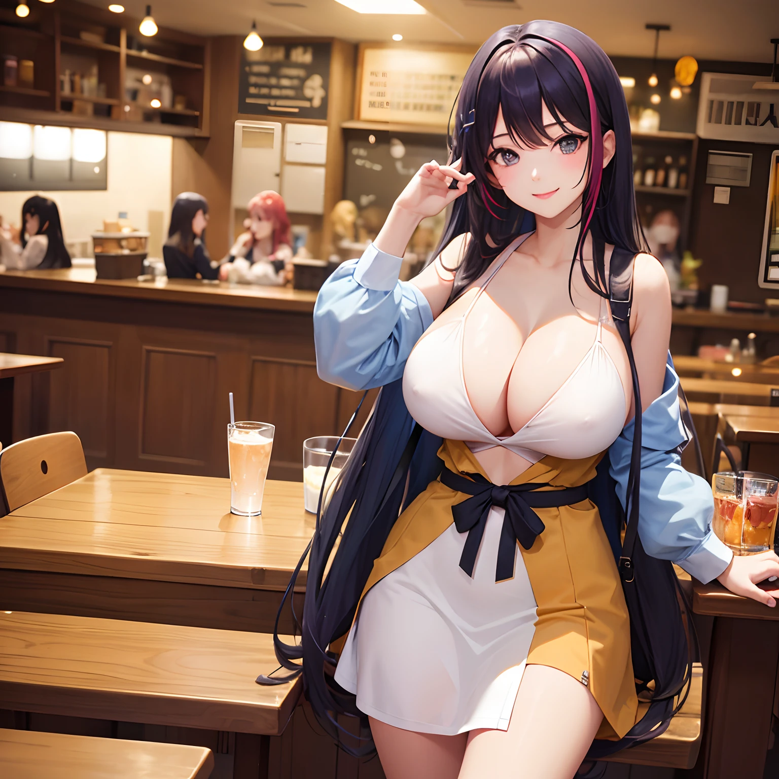 cafes，Lovely girl，Pretty girl with a smile，a beauty girl，huge tit，top-quality，s girl，multicolored hair，超A high resolution，Beautiful Beautiful Girl，