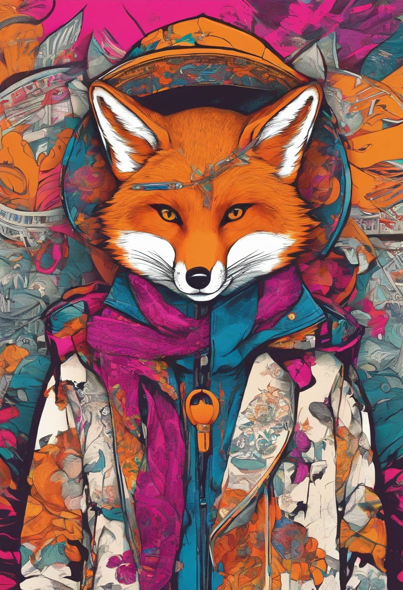 a painting of a fox wearing a cap and scarf, trending on art station, Vestido com roupas punk, detailed hyper-realistic rendering, British gang member, estilo de rua, pose intimidadora, Planeta das raposas, roupas com moda, samurai urbano, miau, West Slavic features, 8 1 5, Animacoes