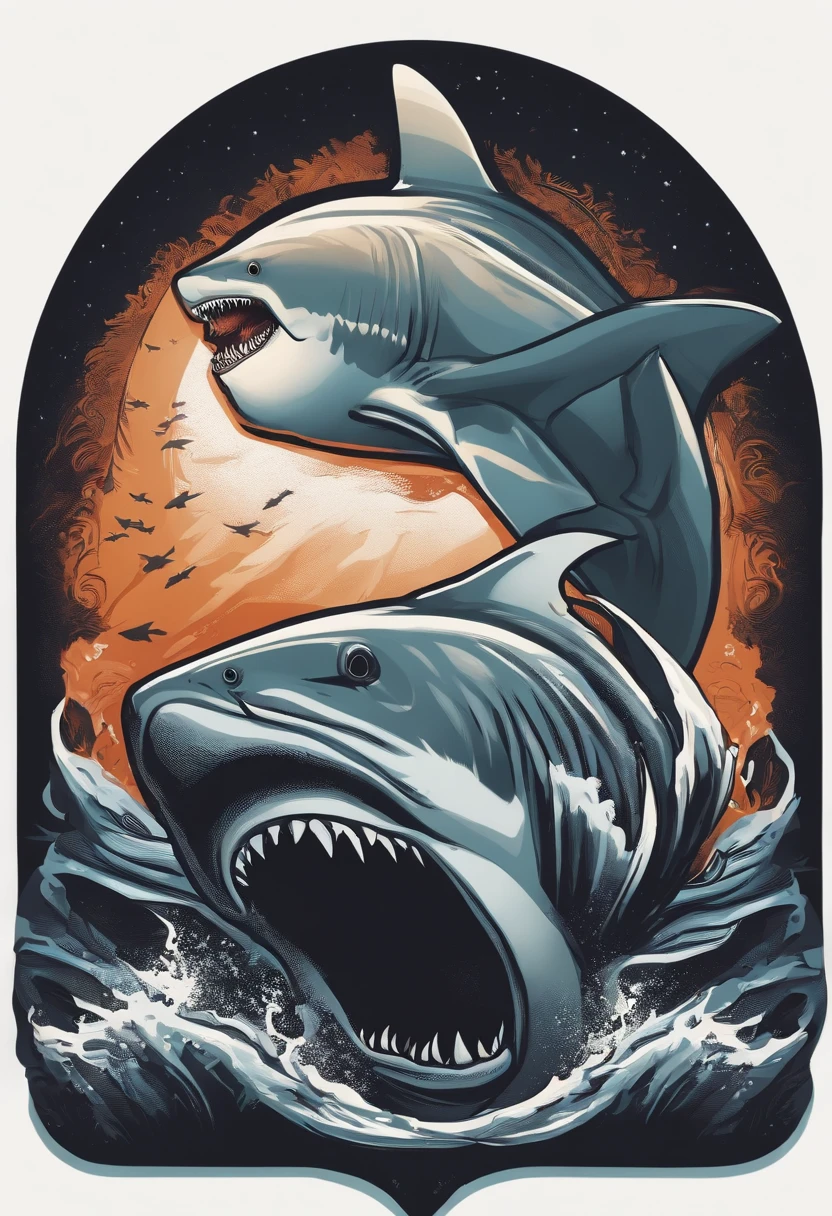 /imagine prompt: Shark illustration for a sticker with a black background, em negrito estilo de contorno, bordas irregulares, Lixo, sombreamento claro --v 5.2 Strength of weakness