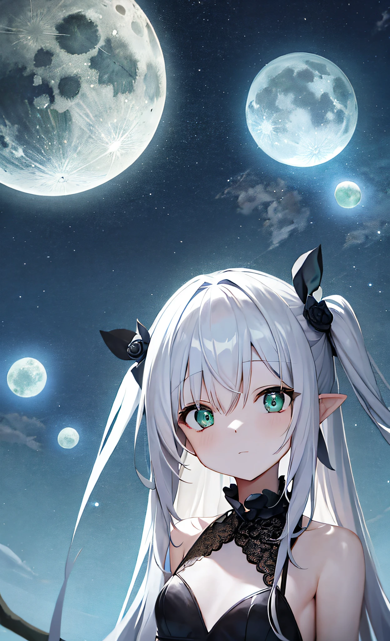 Look up，（Moon Night Fantasy Skeleton Fortress：1.4），（（Skeleton Castle）），tree branch，Lots of branches，greenish tinge，green color，fog atmosphere，dark cloude，swirles，Mysterious and dark，blood vess，uncanny，fog atmosphere，dense fog，opaque，streamer，bblurry，Torn clouds，（（3 moons in three colors）），Clear and detailed image quality，Engaging shots，Soft lighting，Great details，Transparent starry sky，Unique architecture，Blinking lights，Active character actions，（best qualtiy：1.4），tmasterpiece，super-fine，A detailed，acurate，depth of fields ，absurderes、A high resolution、ultra - detailed，（Unattended：1.3），Break，Create an image using a prism effect，Light refracts and creates colorful、A kaleidoscopic look。 Break , design an image with fisheye lens effect，Capture a wide field of view with a unique curved perspective。 Break，，Dappled sunlight，Tranquil natural beauty。 Break , Depict a monochrome world，Use only black、White and gray shades to convey depth、Emotional and compelling visual impact。
