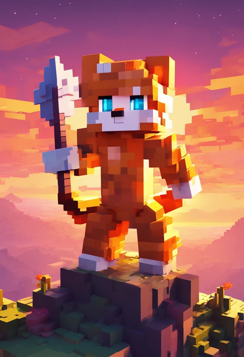 goku cat version, 3D on top of a mountain with the sunset in the background, sea, ultra graphic.. UHD