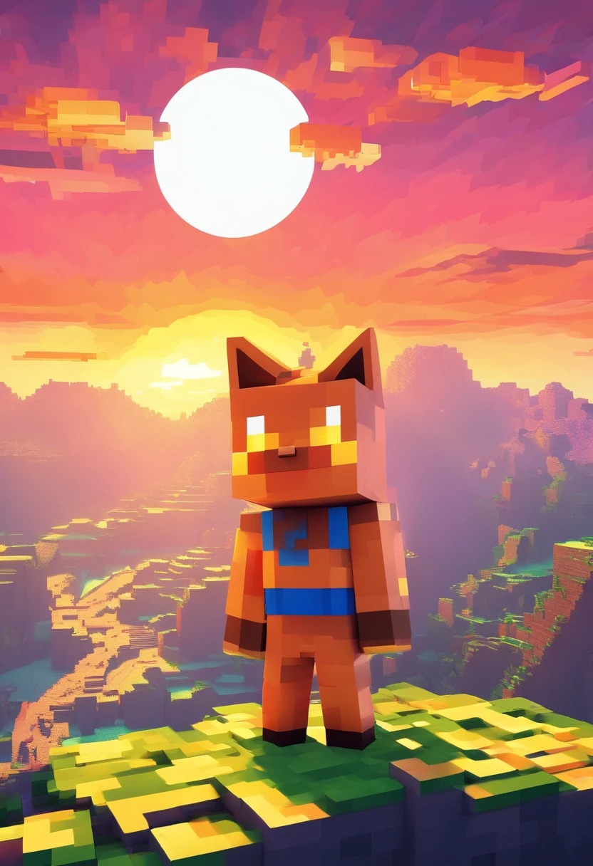 goku cat version, 3D on top of a mountain with the sunset in the background, sea, ultra graphic.. UHD