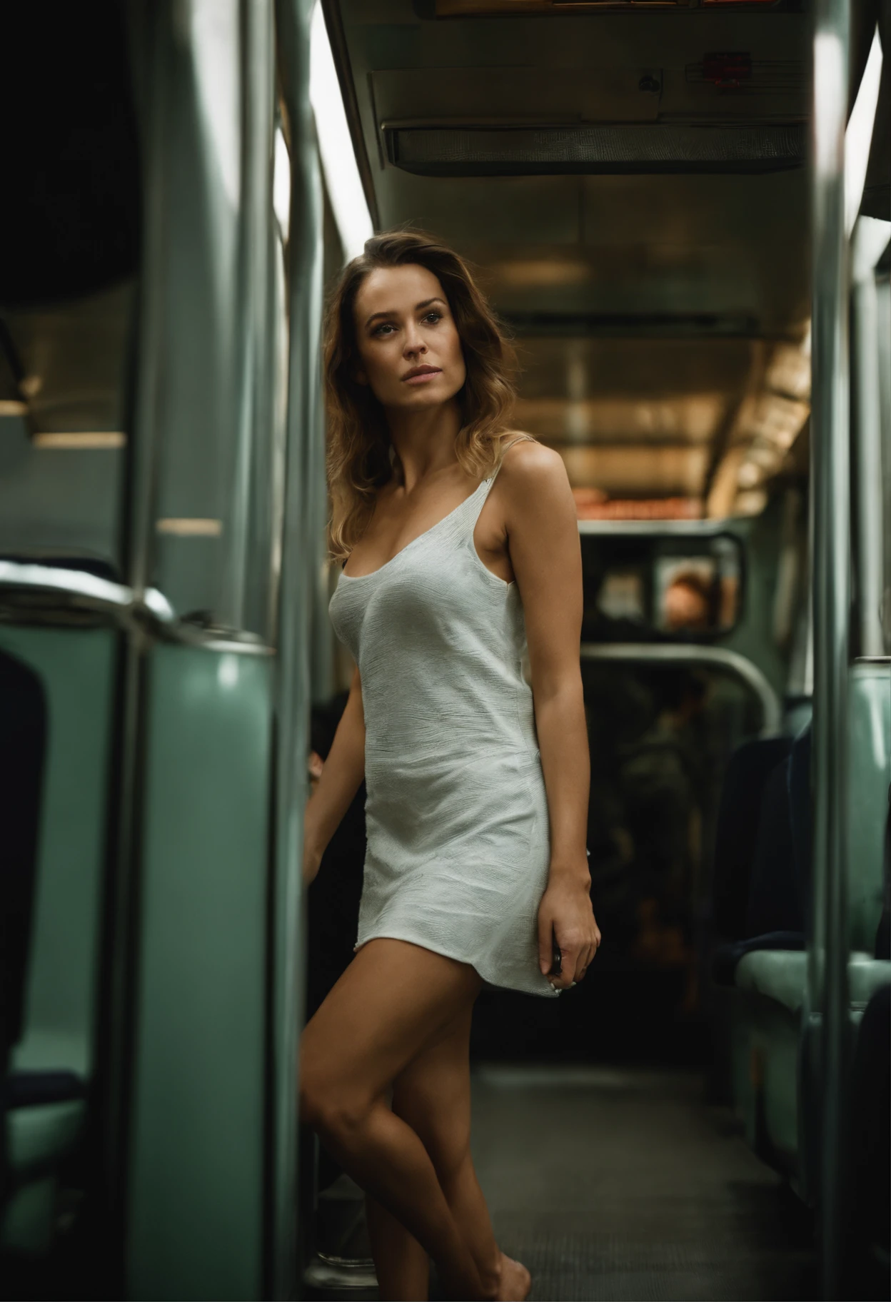 Semi naked hot woman in short skirt without panties on the bus