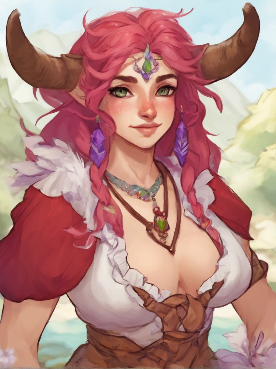 Firbolg, Wearing Fina's Swimwear, white with red and purple frills, masterpiece, best quality