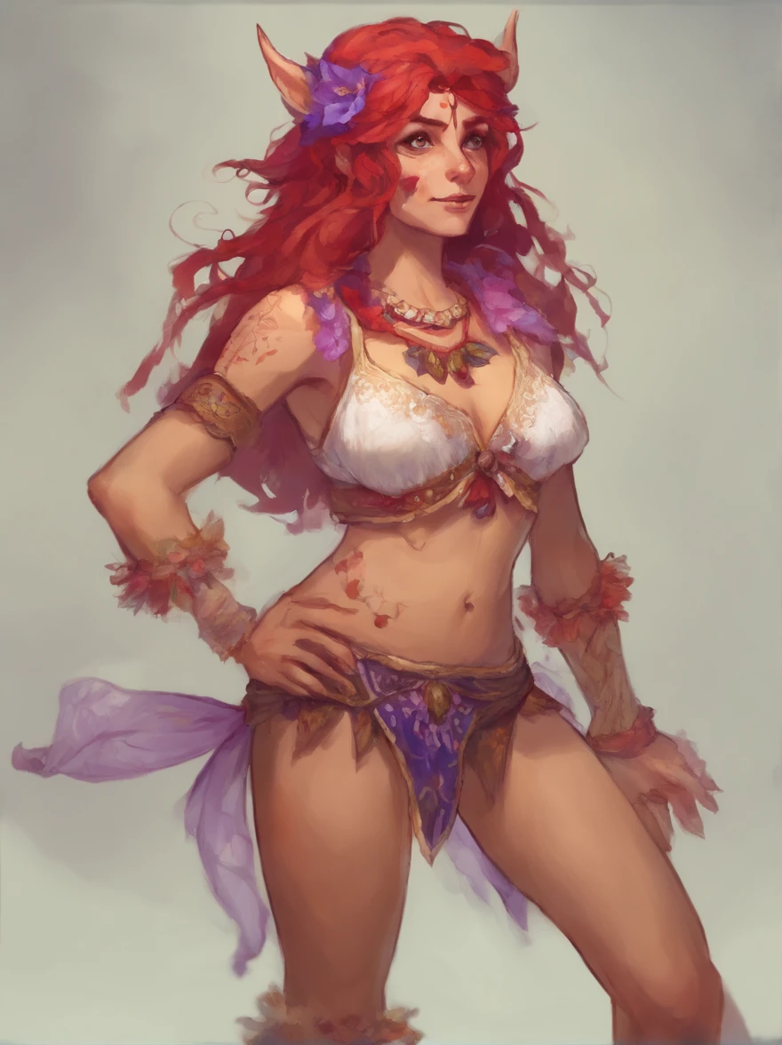 Firbolg, Wearing Fina's Swimwear, white with red and purple frills, masterpiece, best quality