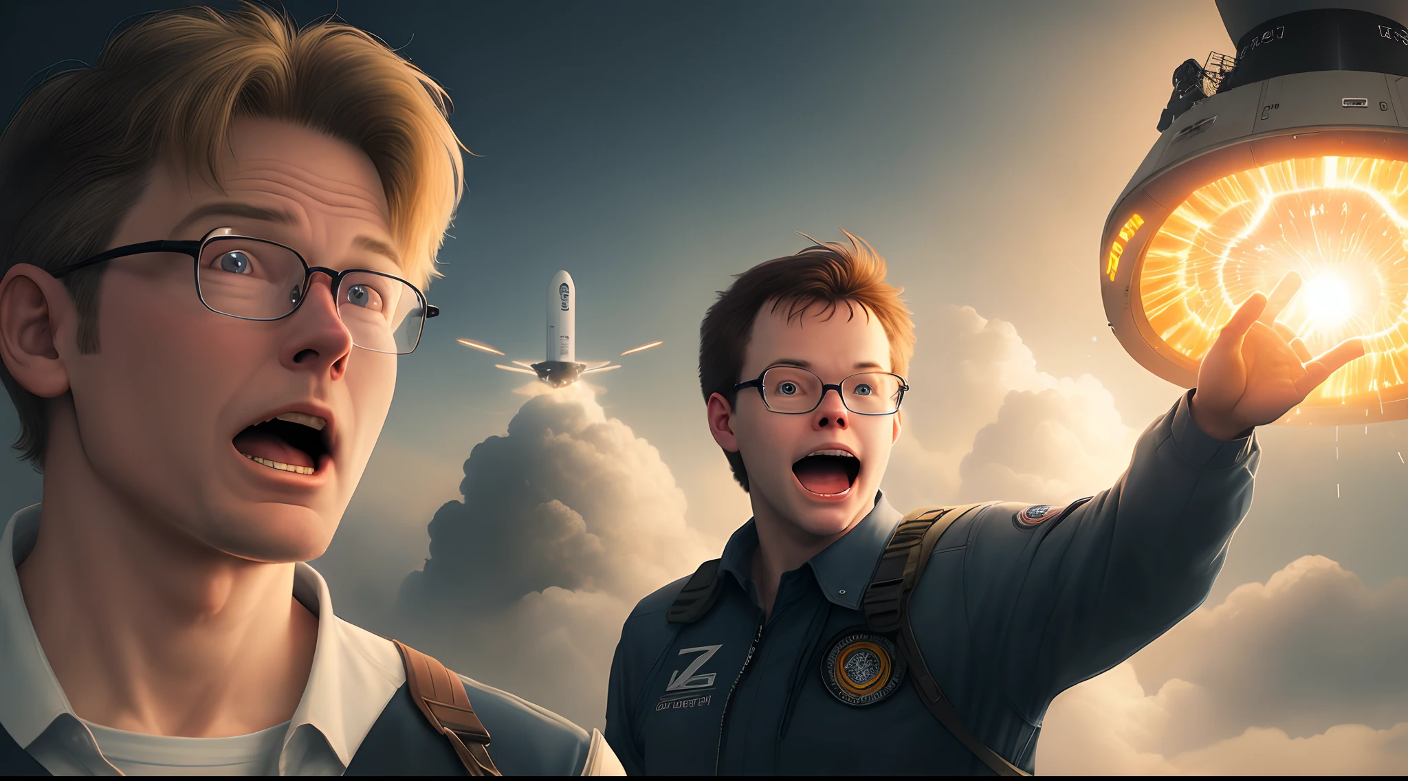 "Illustrate the moment when Bob Lazar claimed to have witnessed the first test flight of a UFO powered by Element 115."