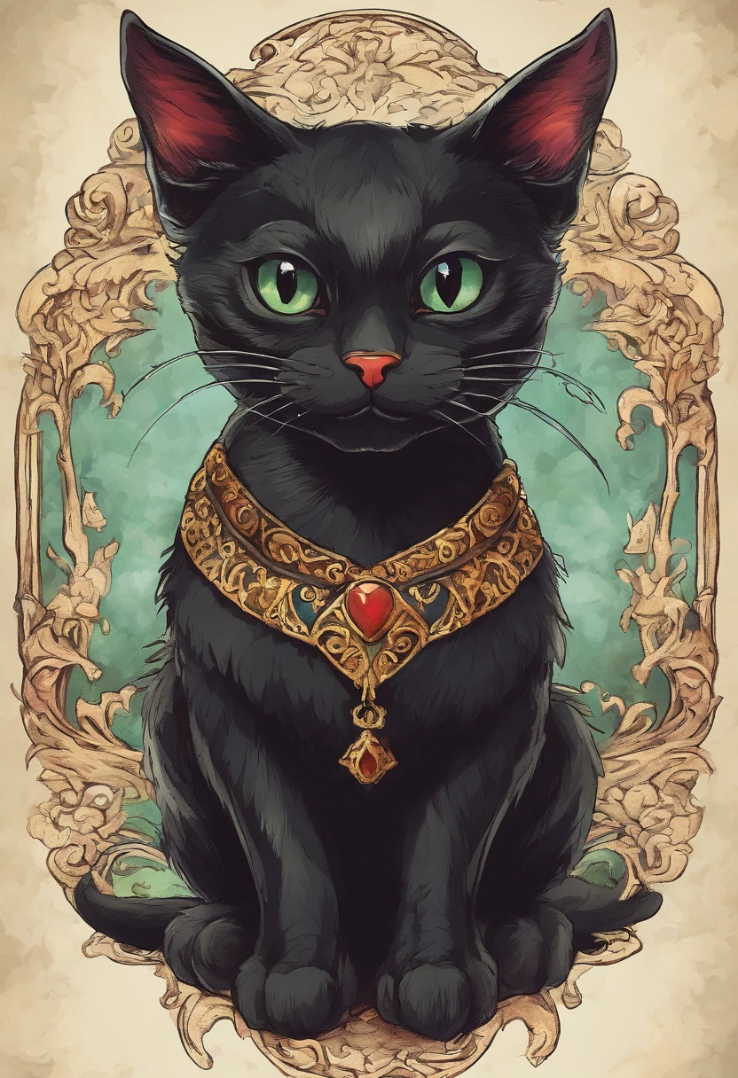 A close up of a black cat with a gold collar - SeaArt AI