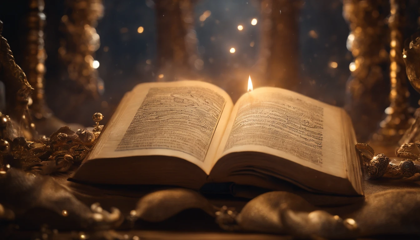 Create an image that visualizes the Book of Revelation as an ancient tome suspended in a timeless void, its pages containing cosmic scenes that bridge the gap between the known and the unknown, symbolizing the intrigue that has captivated generations., Miki Asai Macro photography, close-up, hyper detailed, trending on artstation, sharp focus, studio photo, intricate details, highly detailed, by greg rutkowski