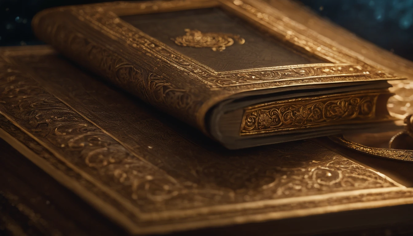 Create an image that visualizes the Book of Revelation as an ancient tome suspended in a timeless void, its pages containing cosmic scenes that bridge the gap between the known and the unknown, symbolizing the intrigue that has captivated generations., Miki Asai Macro photography, close-up, hyper detailed, trending on artstation, sharp focus, studio photo, intricate details, highly detailed, by greg rutkowski