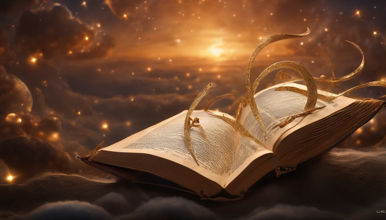 Create an image that visualizes the Book of Revelation as an ancient tome suspended in a timeless void, its pages containing cosmic scenes that bridge the gap between the known and the unknown, symbolizing the intrigue that has captivated generations., Miki Asai Macro photography, close-up, hyper detailed, trending on artstation, sharp focus, studio photo, intricate details, highly detailed, by greg rutkowski