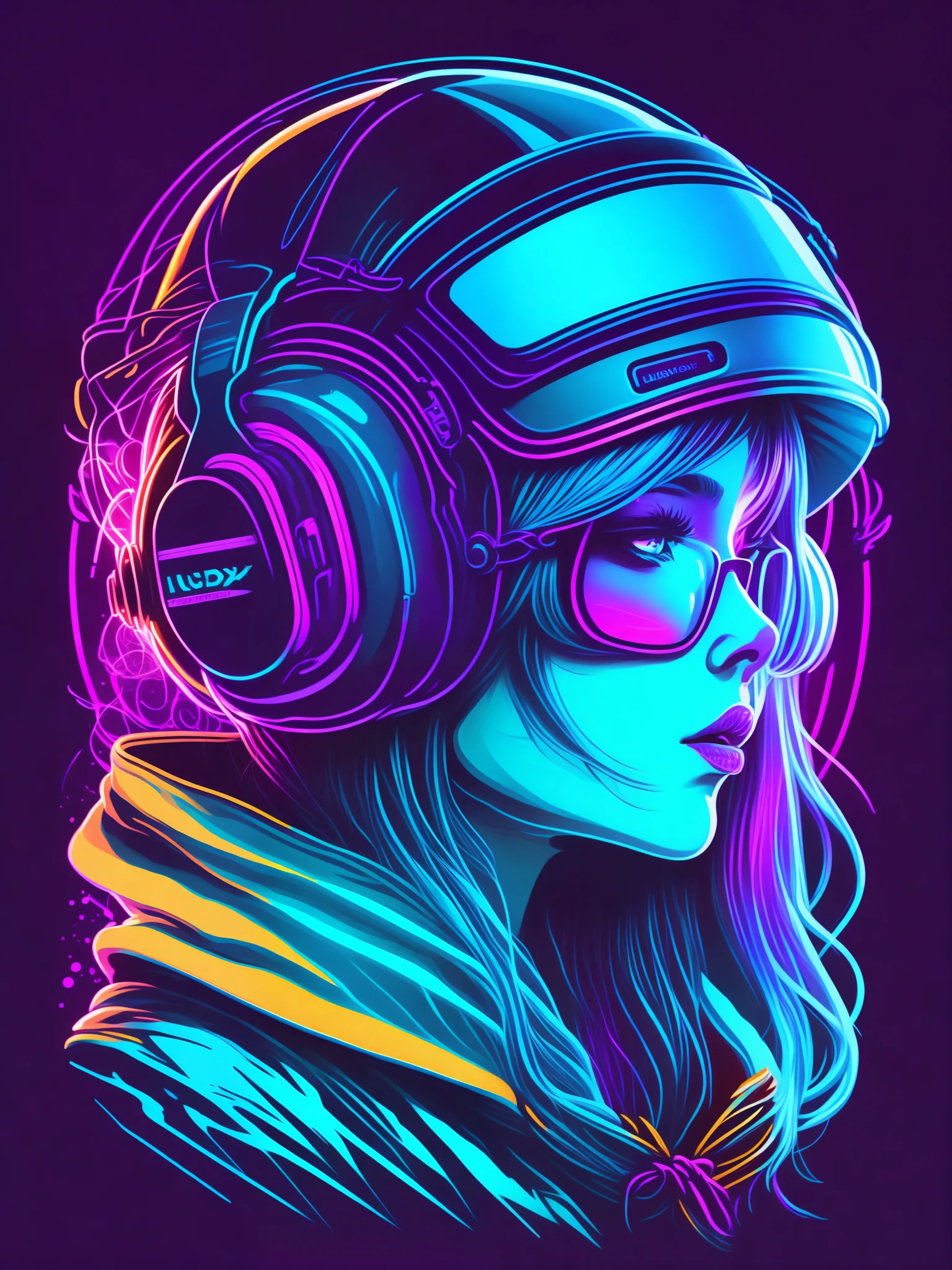 Image of a photographer girl, sci-fi, beautiful character, vivid background, abstract background, t-shirt design, vector art